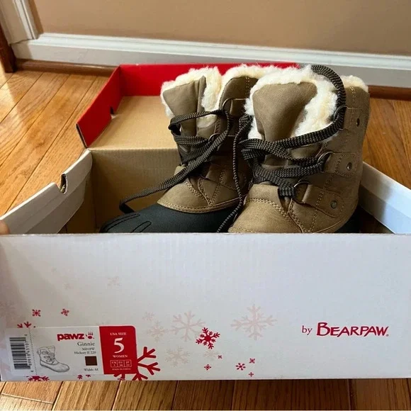 PAWZ Women Ginnie Duck Snow Boots sz 5 Hickory Brown Winter Shearling Leather - Picture 13 of 13